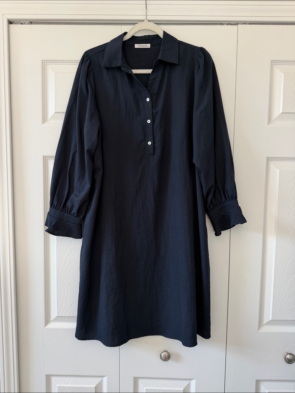 139-Draped Navy Collared Mini Dress